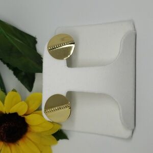 gold tone pierced earrings round w/braid detail, Vintage 1980s